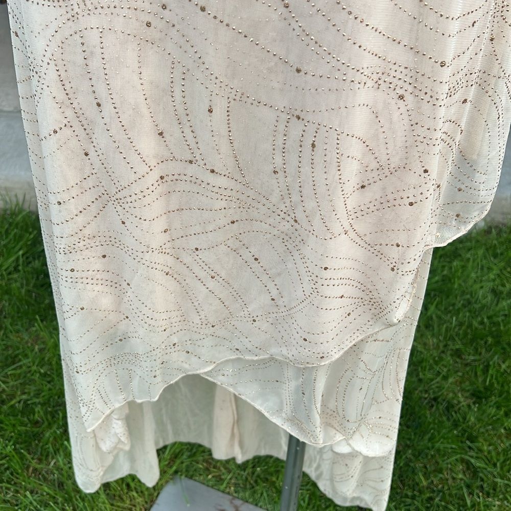 Taboo V-Neck Midi Length Dress high- Low gold sparkle - Picture 9 of 12